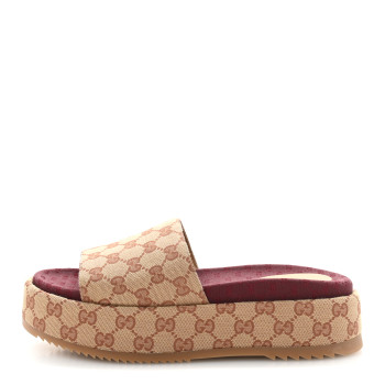 GUCCI Canvas GG Monogram Angelina Platform Slide Sandals 40 Beige Ruggine