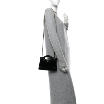 CHANEL Suede Shiny Crumpled Calfskin Quilted Nano 31 Shopping Bag Black
