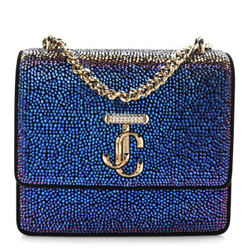 JIMMY CHOO Suede Crystal Varenne Chain Shoulder Bag Black Ultraviolet
