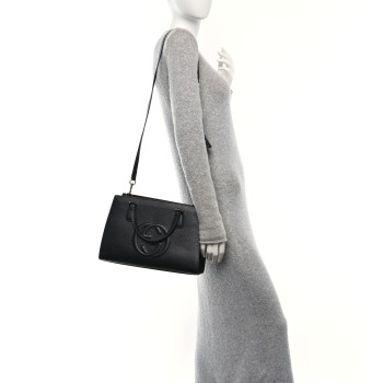 GUCCI Pebbled Calfskin Medium Soho Top Handle Satchel Black