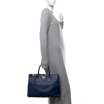 PRADA Saffiano Lux Large Galleria Double Zip Tote Bluette