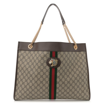 GUCCI GG Supreme Monogram Large Rajah Chain Tote Beige New Acero