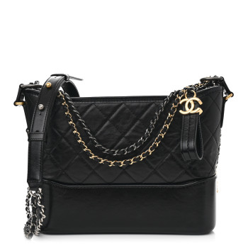 CHANEL Aged Calfskin Quilted New Medium Gabrielle Hobo Black