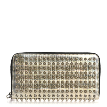 CHRISTIAN LOUBOUTIN Metallic Specchio Panettone Spiked Zip Around Wallet Silver
