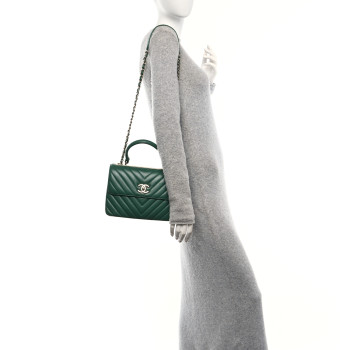CHANEL Lambskin Chevron Quilted Small Trendy CC Dual Handle Flap Bag Green