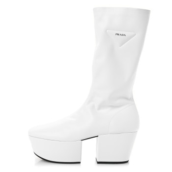 PRADA Nappa Tech Logo 70mm Platform Boots 38.5 White