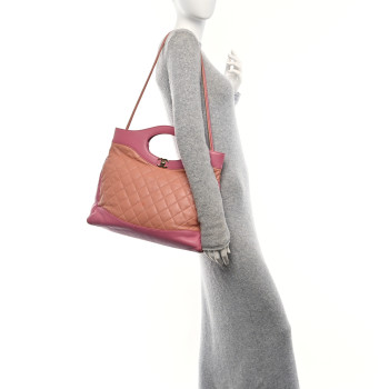 CHANEL Lambskin Quilted Large 31 Shopping Bag Pink Beige