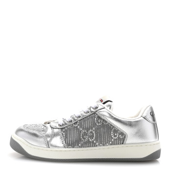 GUCCI Metallic Nappa Silk Crystals Womens Screener Sneakers 36.5 Silver Light Grey