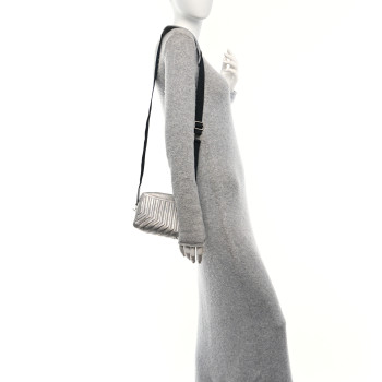 BALENCIAGA Metallic Grained Calfskin Embossed Car Camera Bag Silver