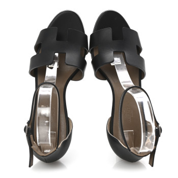 HERMES Calfskin Legend Wedge Sandals 38.5 Black