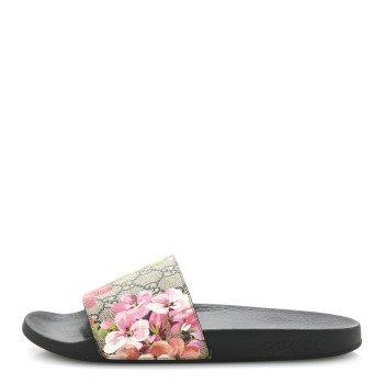GUCCI GG Supreme Monogram Blooms Slide Sandals 38 Beige Multicolor