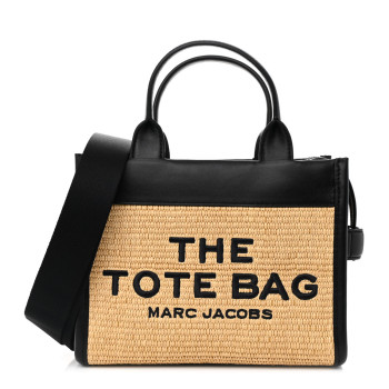 MARC JACOBS Calfskin Woven Straw Small The Tote Bag Natural