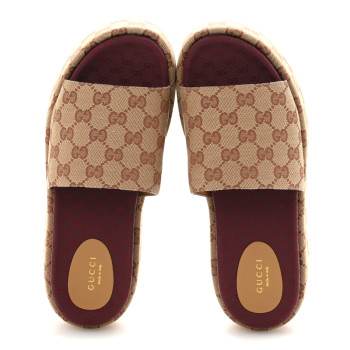 GUCCI Canvas GG Monogram Angelina Platform Slide Sandals 40 Beige Ruggine
