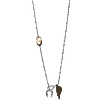 HERMES Palladium Buffalo Horn Lacquered Bon Voyage Necklace Black Dore