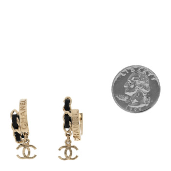 CHANEL Metal Lambskin CC Chain Hoop Earrings Gold Black