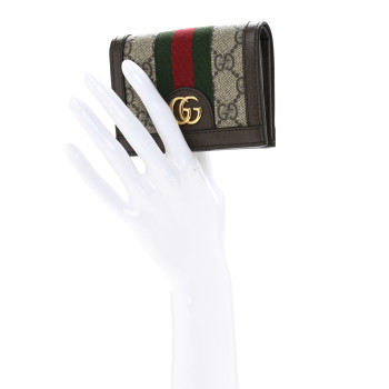 GUCCI GG Supreme Monogram Web Ophidia Card Case Beige New Acero