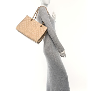 CHANEL Caviar Quilted Grand Shopping Tote GST Beige Clair