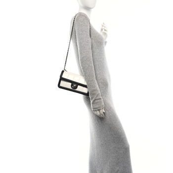 CHANEL Lambskin Calfskin Chic Frame Flap Bag White Black