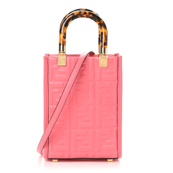 FENDI Vitello Plexiglass FF Embossed Mini Fendi Sunshine Shopper Tote Pink Dalia