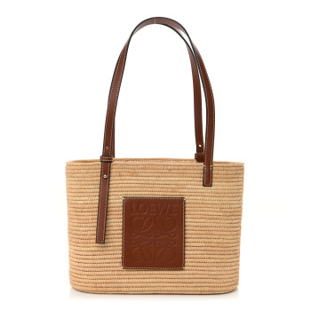 LOEWE Raffia Small Square Basket Tote Bag Natural Tan