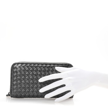 BOTTEGA VENETA Metallic Nappa Intrecciato Zip Around Wallet Black