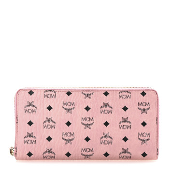 MCM Visetos Large Zip Around Wallet Pink