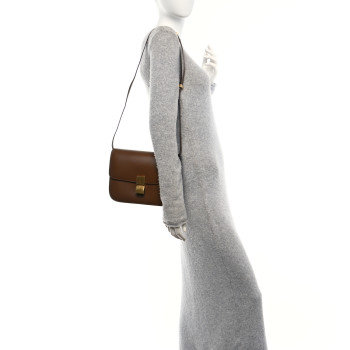 CELINE Box Calfskin Medium Classic Box Flap Bag Taupe