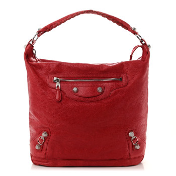BALENCIAGA Agneau Giant 12 Silver Hardware Day Hobo Coquelicot