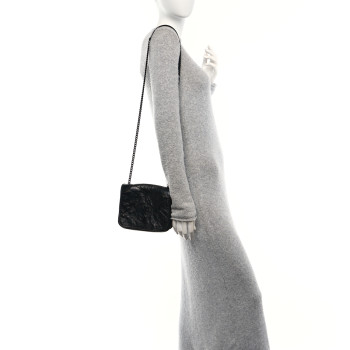 SAINT LAURENT Crinkled Calfskin Matelasse Monogram Niki Chain Satchel Black