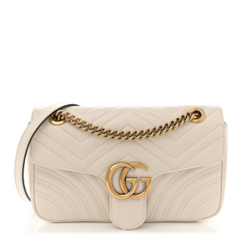 GUCCI Calfskin Matelasse Small GG Marmont Shoulder Bag White