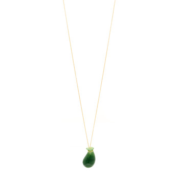 TIFFANY 18K Yellow Gold Green Jade Elsa Peretti Bottle Jug Pendant Necklace
