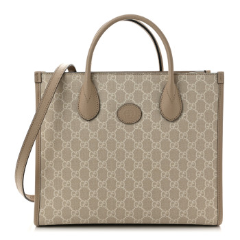 GUCCI GG Supreme Monogram Textured Dollar Calfskin Small Retro Interlocking G Tote Bag Beige Mystic White Oatmeal