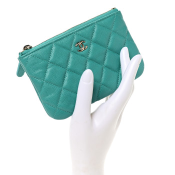 CHANEL Caviar Quilted Small Cosmetic Case Turquoise