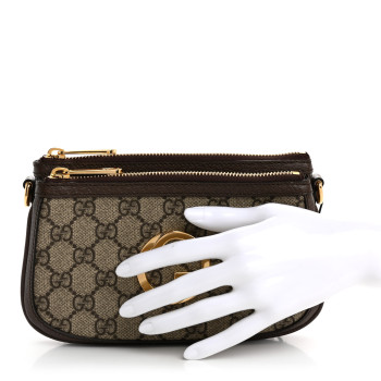 GUCCI GG Supreme Monogram Textured Dollar Calfskin Web Mini Blondie Crossbody Bag Beige Ebony New Acero