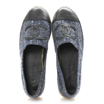 CHANEL Tweed Lambskin CC Espadrilles 40 Blue Grey