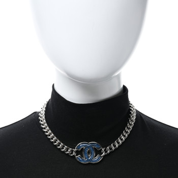 CHANEL Enamel CC Chain Bracelet Silver Blue