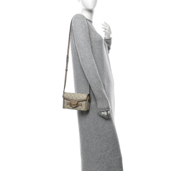 GUCCI GG Supreme Monogram Textured Dollar Calfskin Mini Horsebit 1955 Shoulder Bag Beige Mystic White Oatmeal