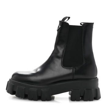 PRADA Spazzolato Rois Triangle Monolith Chelsea 55mm Boots 40.5 Black