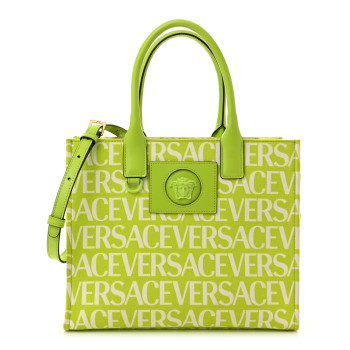 VERSACE Canvas Calfskin Allover La Medusa Small Tote Green