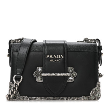 PRADA Crystal City Calf Saffiano Cahier Shoulder Bag Black