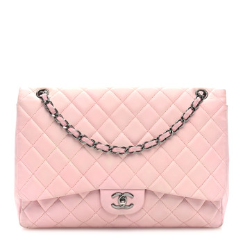 CHANEL Lambskin Quilted Maxi Single Flap Pink