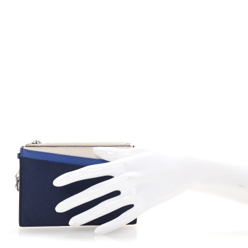 CHRISTIAN DIOR Bullcalf Tri-color Diorissimo Card Holder Navy Blue White