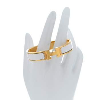 HERMES Enamel Narrow Clic Clac H Bracelet PM White