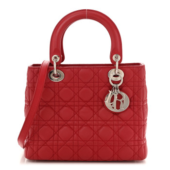 CHRISTIAN DIOR Lambskin Cannage Medium Lady Dior Red
