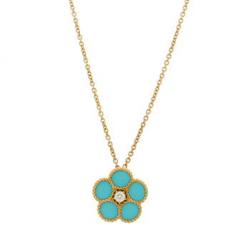 ROBERTO COIN 18K Yellow Gold Diamond Turquoise Daisy Pendant Necklace