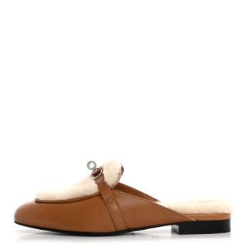 HERMES Goatskin Shearling Womens Oz Mules 38 Naturel Ecru