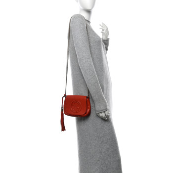 GUCCI Pebbled Calfskin Small Soho Flap Crossbody Red