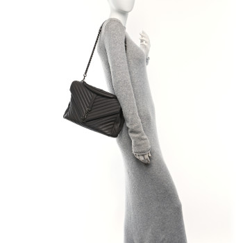 SAINT LAURENT Sheepskin Matelasse Chevron Monogram Large College Satchel Dark Anthracite