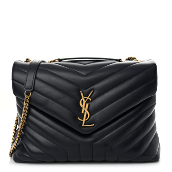 SAINT LAURENT Calfskin Y Quilted Monogram Medium Loulou Chain Satchel Deep Marine