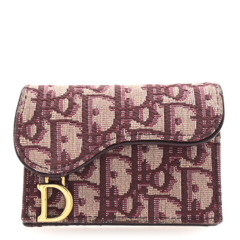 CHRISTIAN DIOR Oblique Saddle Card Holder Bordeaux